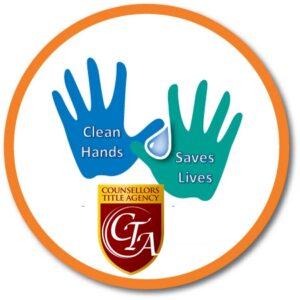 Logo with handprints promoting hand hygiene and a shield emblem.