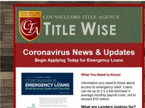 Title Wise logo with coronavirus news on emergency loans.