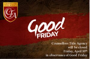 Good Friday observance announcement with a rustic background.