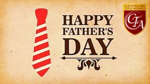 A red striped necktie with Happy Father's Day text on a vintage background.