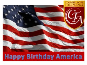 American flag waving with a patriotic birthday message for America.