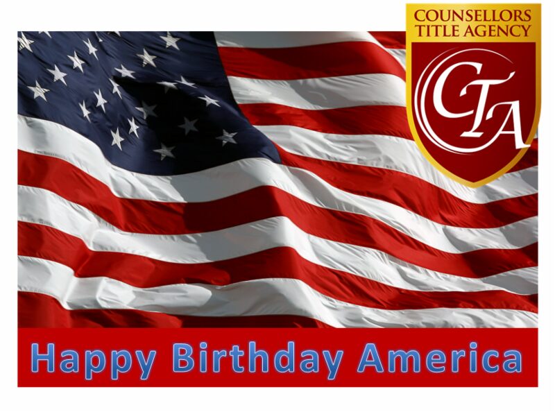American flag waving with a patriotic birthday message for America.
