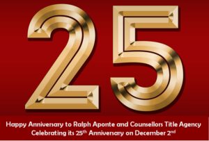 Golden 25th anniversary emblem with stars and celebratory text.