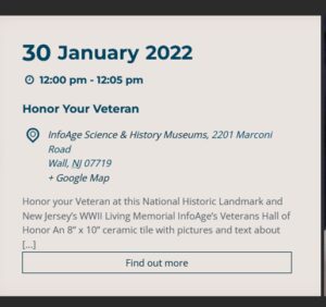 Event honoring WWII Veterans at InfoAge Science & History Museums on January 30, 2022.