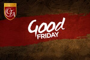 Good Friday text on a red background with a dark textured design.