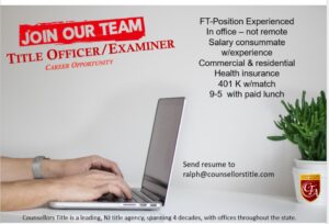 Job advertisement for Officer/Examiner with FT position and benefits.