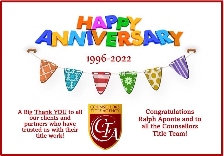 Colorful anniversary greeting with thank you message from the CT&A Tile Team.
