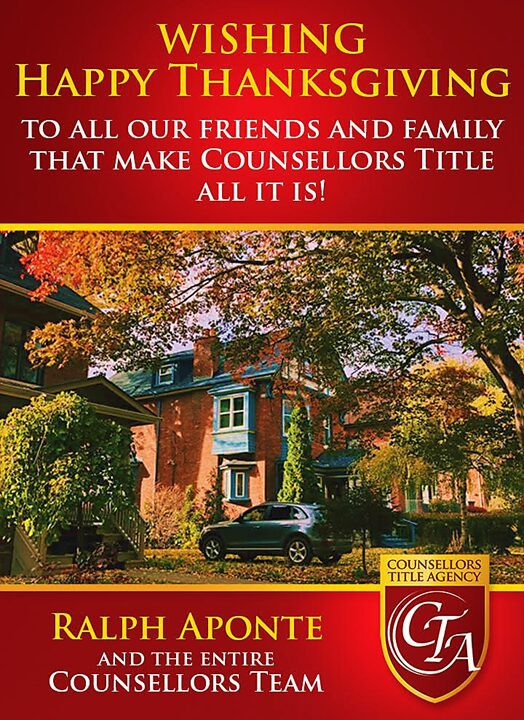 A fall-themed thank you message to counselors with a cozy house and autumn leaves.