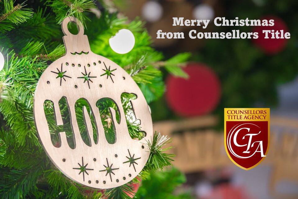 Christmas ornament with 'Hope' and holiday greeting from Counsellors Co.
