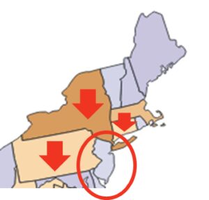 Map highlighting the Delaware area with red arrows over nearby states.