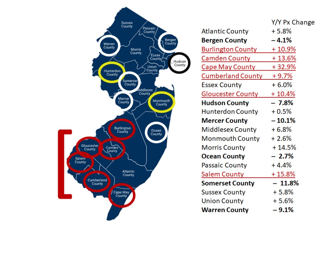Map highlighting New Jersey counties with COVID-19 case numbers as of September 4, 2020.