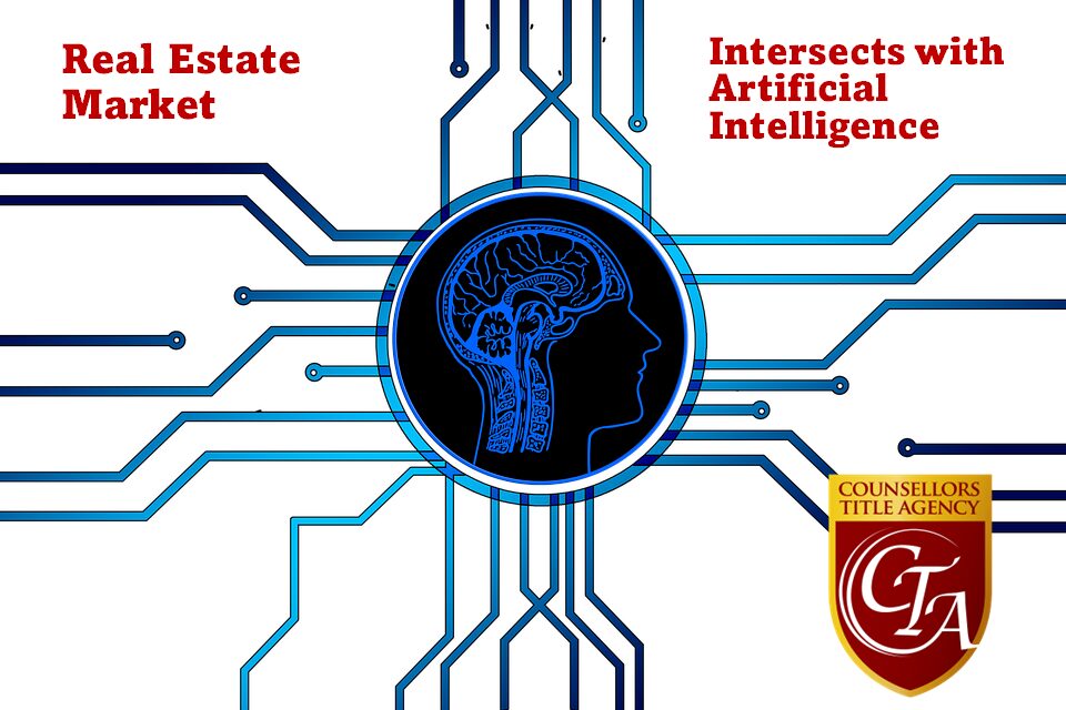 Digital brain connecting AI with various sectors like real estate and education.