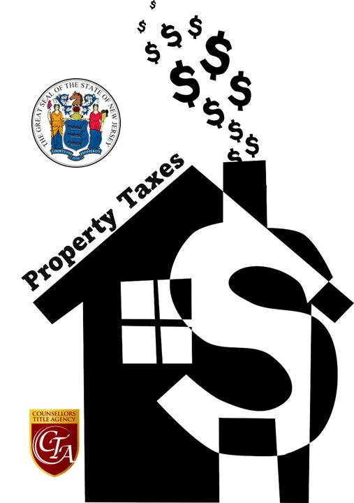 Graphic showing property taxes represented by a house and dollar signs.