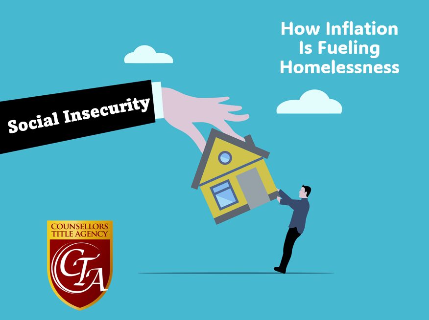 Illustration showing inflation pushing a man towards homelessness.