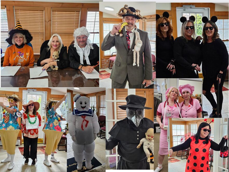 People in creative costumes at a lively indoor event.