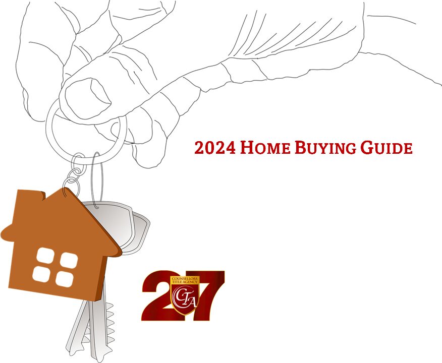A hand holding house keys with a 2024 home buying guide text.