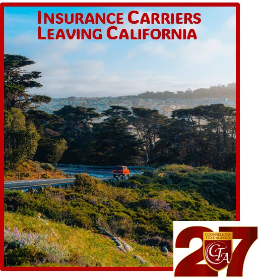 Scenic California coastal road with alert about insurance carriers leaving the state.
