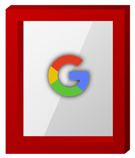 A colorful Google logo on a white background with a red frame.