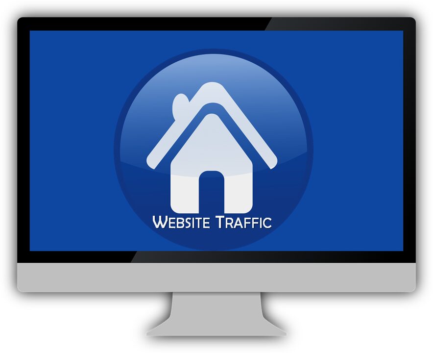 Computer screen showing a website traffic icon with a house symbol.