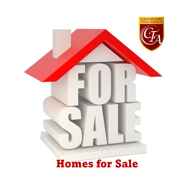 3D house with 'For Sale' text and 'Homes for Sale' caption.