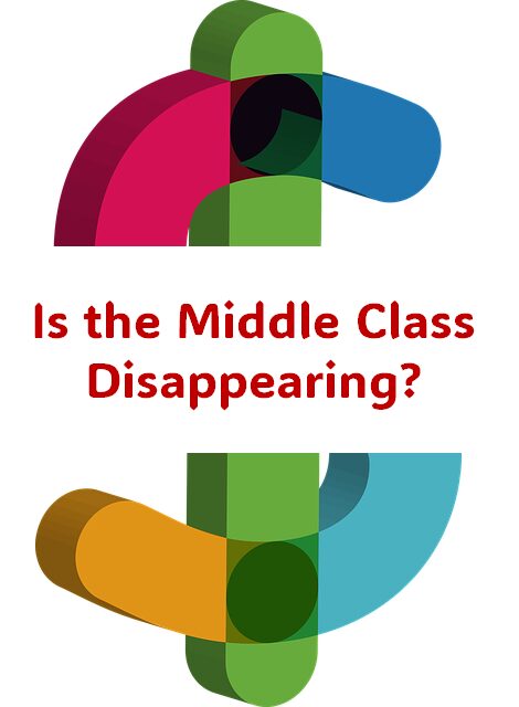 Illustration questioning the disappearance of the middle class with a fragmented dollar sign.