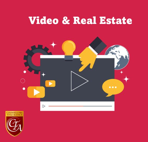 Illustration of video and real estate concepts with media icons and a light bulb.
