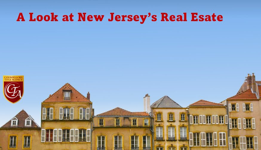 Row of colorful houses under a clear blue sky in New Jersey.