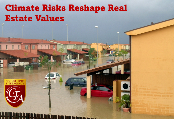 Flooded neighborhood with submerged cars and houses.