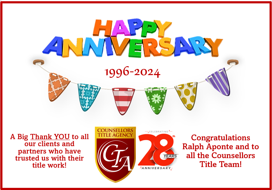 Happy anniversary banner with colorful bunting.