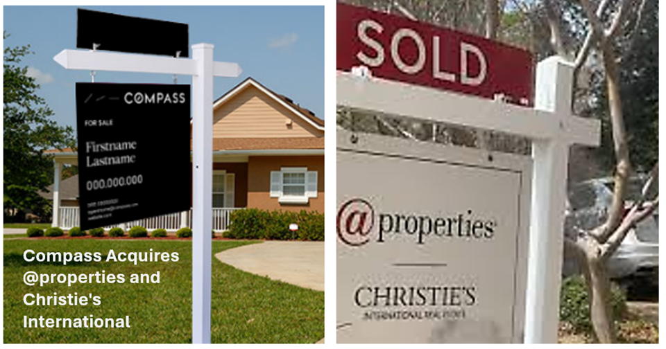 Real estate signs in front of houses.