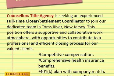 Open Full-Time Position Settlement Coordinator
