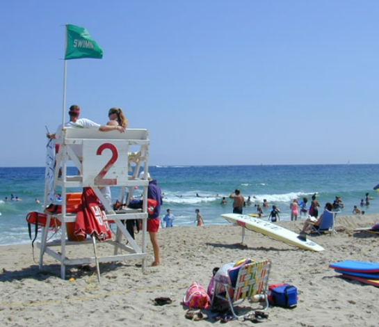 Lifeguard station on a crowded beach.