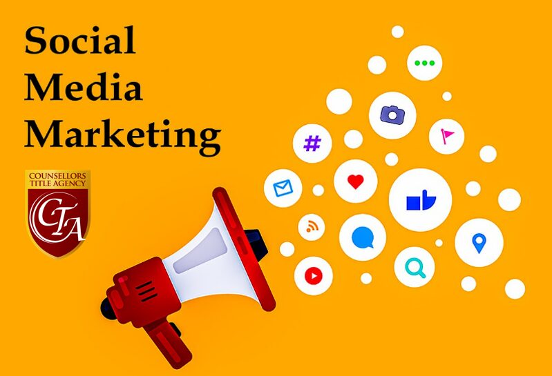 Megaphone broadcasting social media icons for marketing.