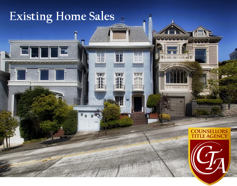 Houses on steep street, existing home sales.