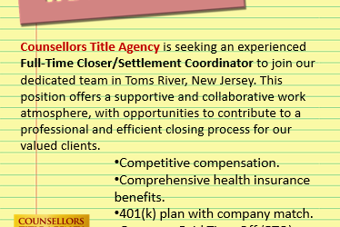 Career Opportunity – Full-Time Closer/Settlement Coordinator