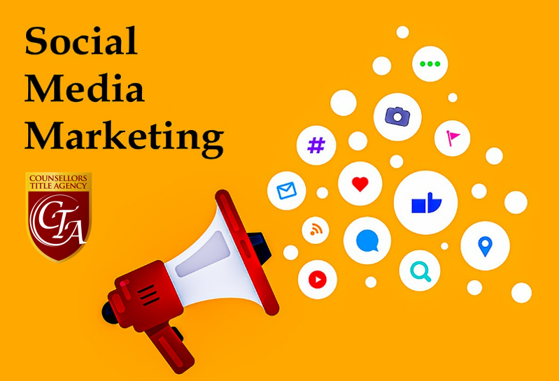 Social media marketing with megaphone and icons.