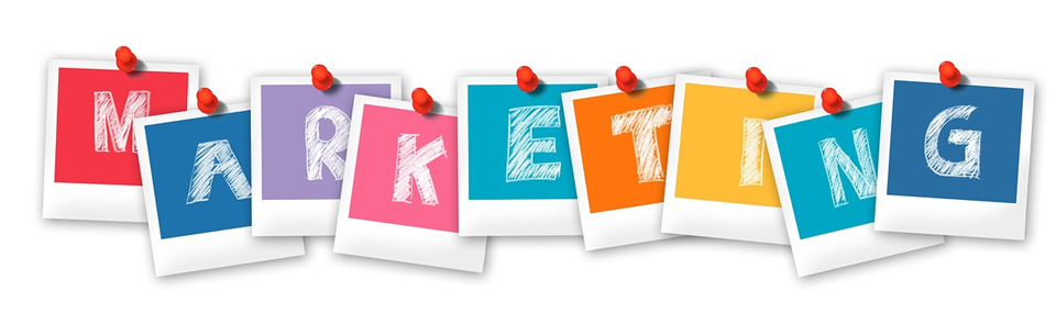 Colorful marketing letters on polaroid-style notes.