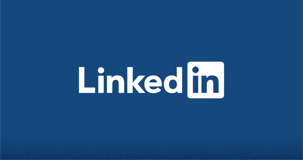LinkedIn logo on a blue background.