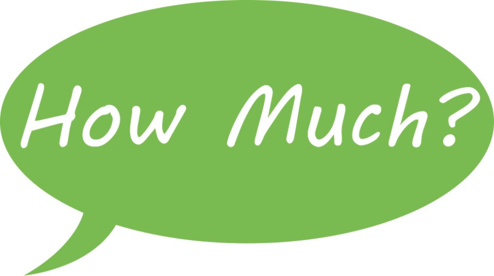Green speech bubble with white text saying 'How Much?'