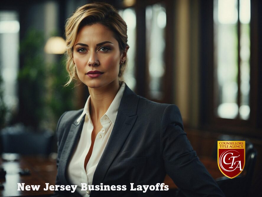 Businesswoman in office, New Jersey business layoffs.