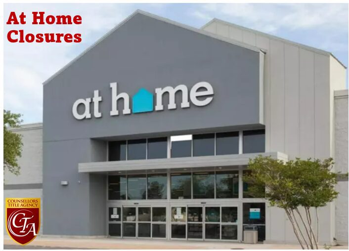 At Home store facade with closure announcement.