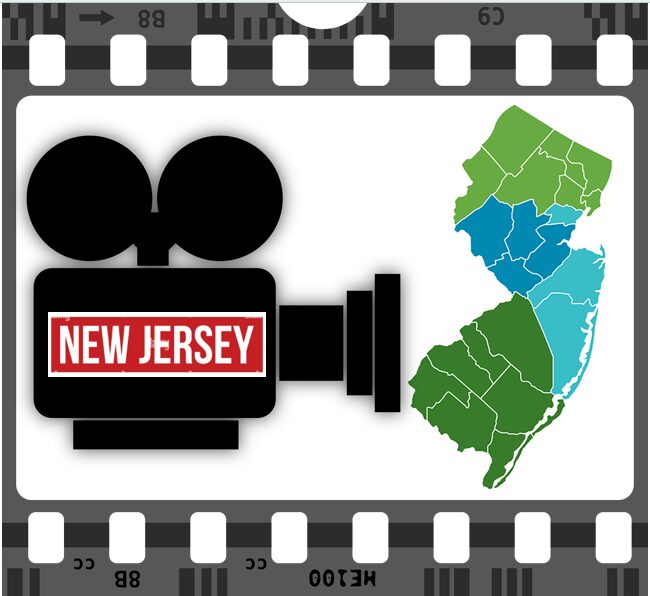 Film camera and New Jersey map illustration.