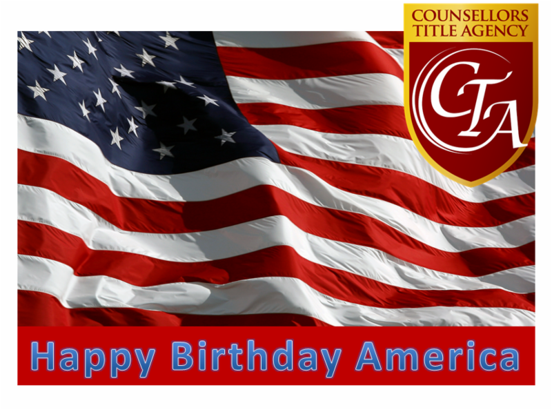 American flag with "Happy Birthday America" text.