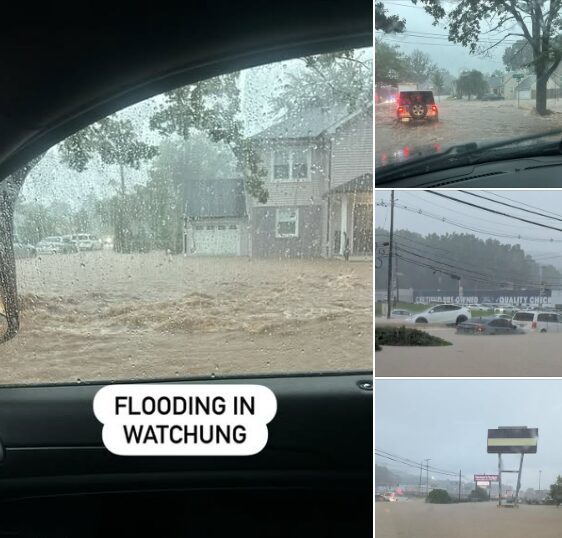 Flooded streets and heavy rain during a storm in Watchung.