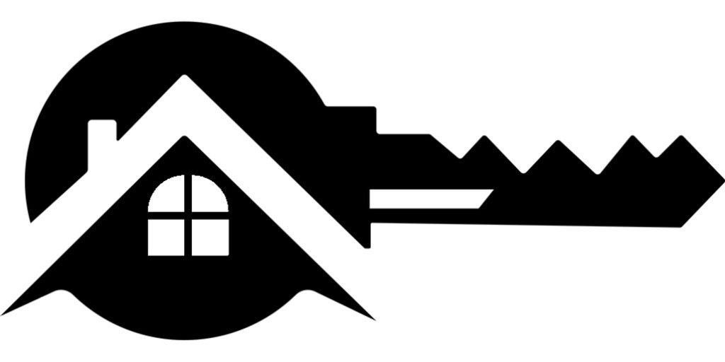 House key silhouette with roof design.