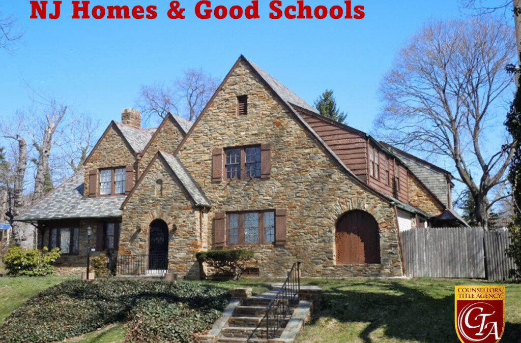 Stone house with text about NJ homes.