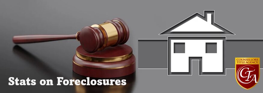 Gavel and house icon, foreclosure statistics.