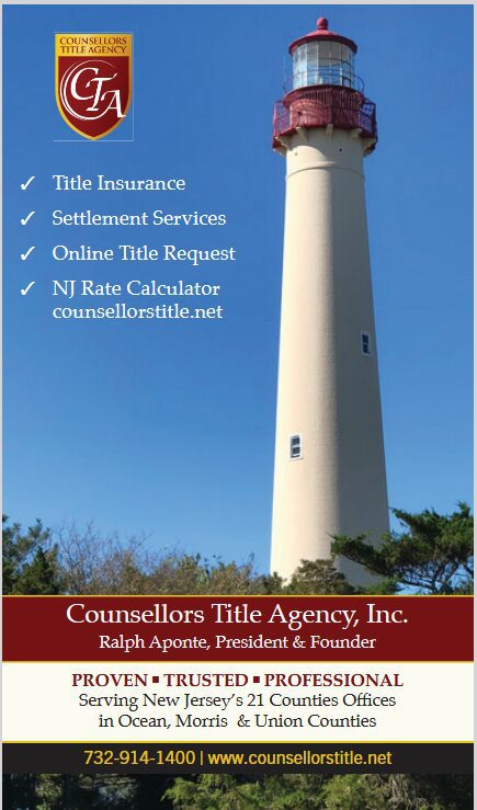 A lighthouse with text promoting Counsellors Title Agency services and contact information.