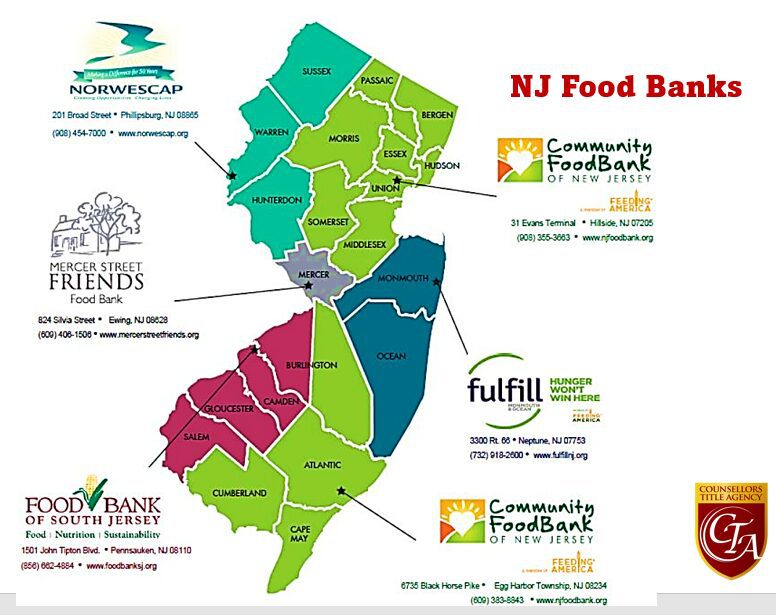 Map of New Jersey food bank locations.