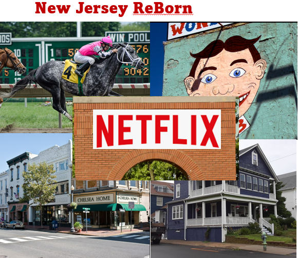 Collage of New Jersey landmarks and Netflix.